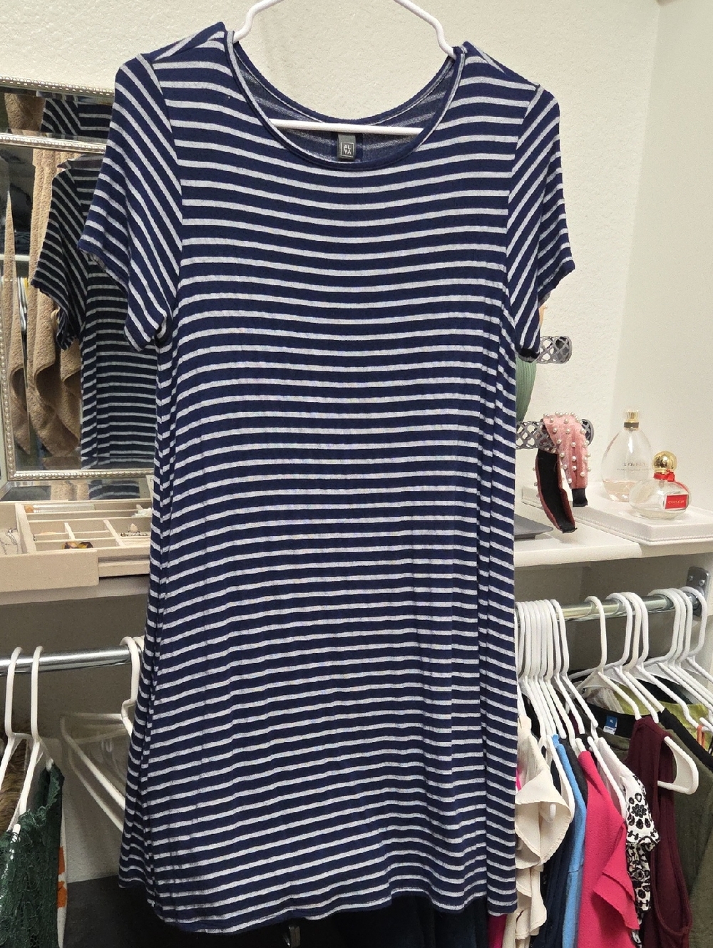 Alya Navy & White Striped Crewneck Top